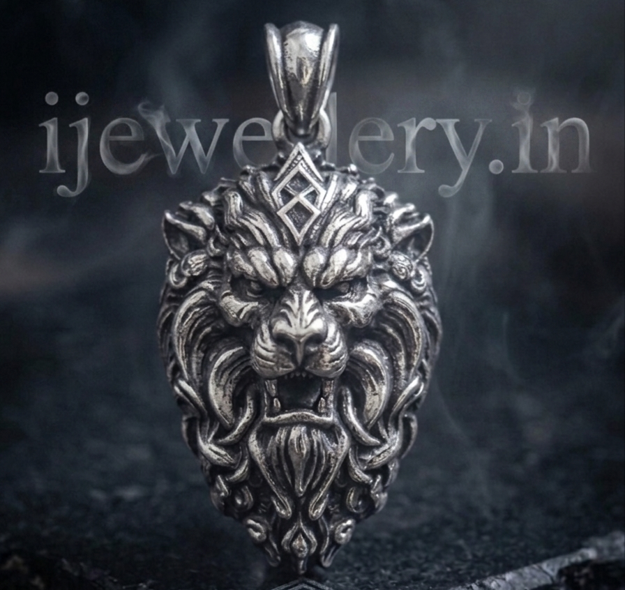 Handmade Royal Guardian Lion 925 silver pendant with detailed mane texture and antique 3D artwork by ijewellery.in