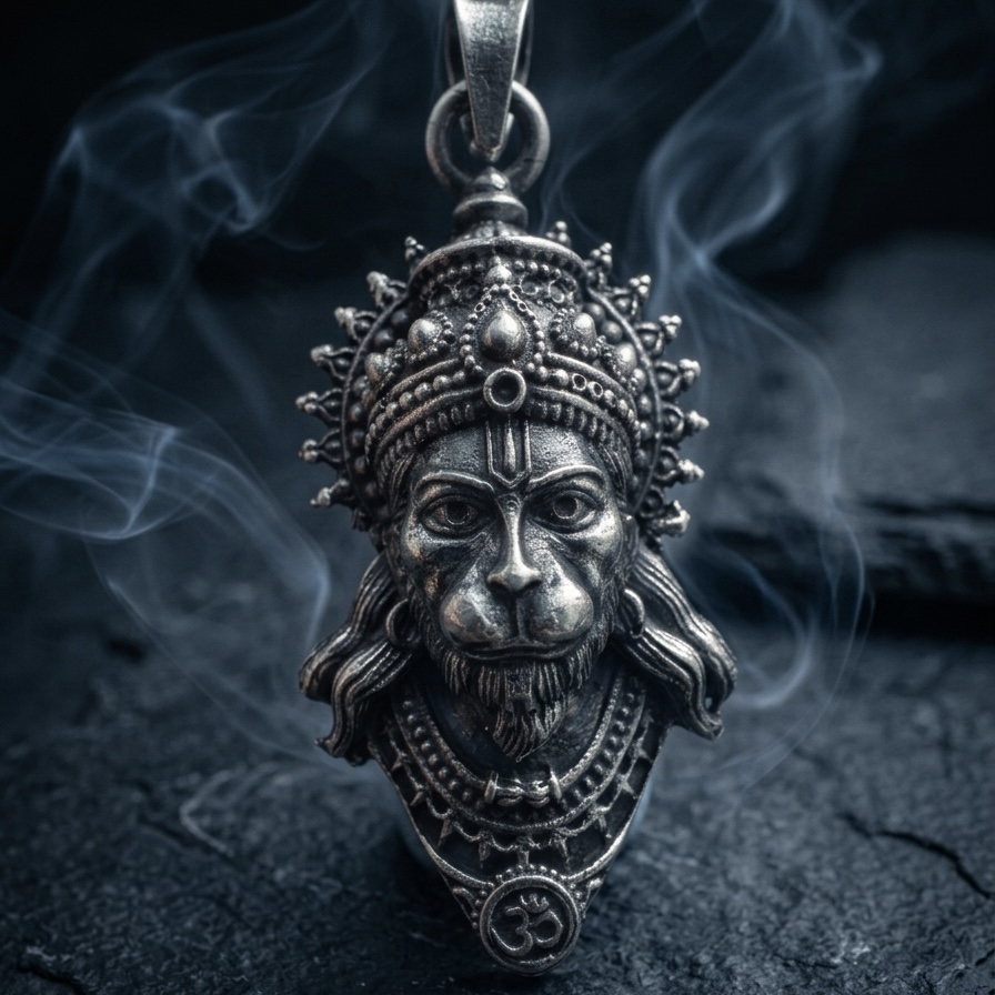Handmade Veer Hanuman Face 925 silver pendant with antique oxidized 3D detailing by ijewellery.in